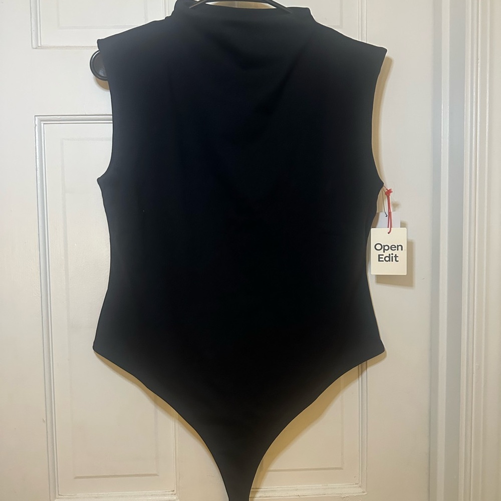 Black Sleeveless Bodysuit with High Neckline